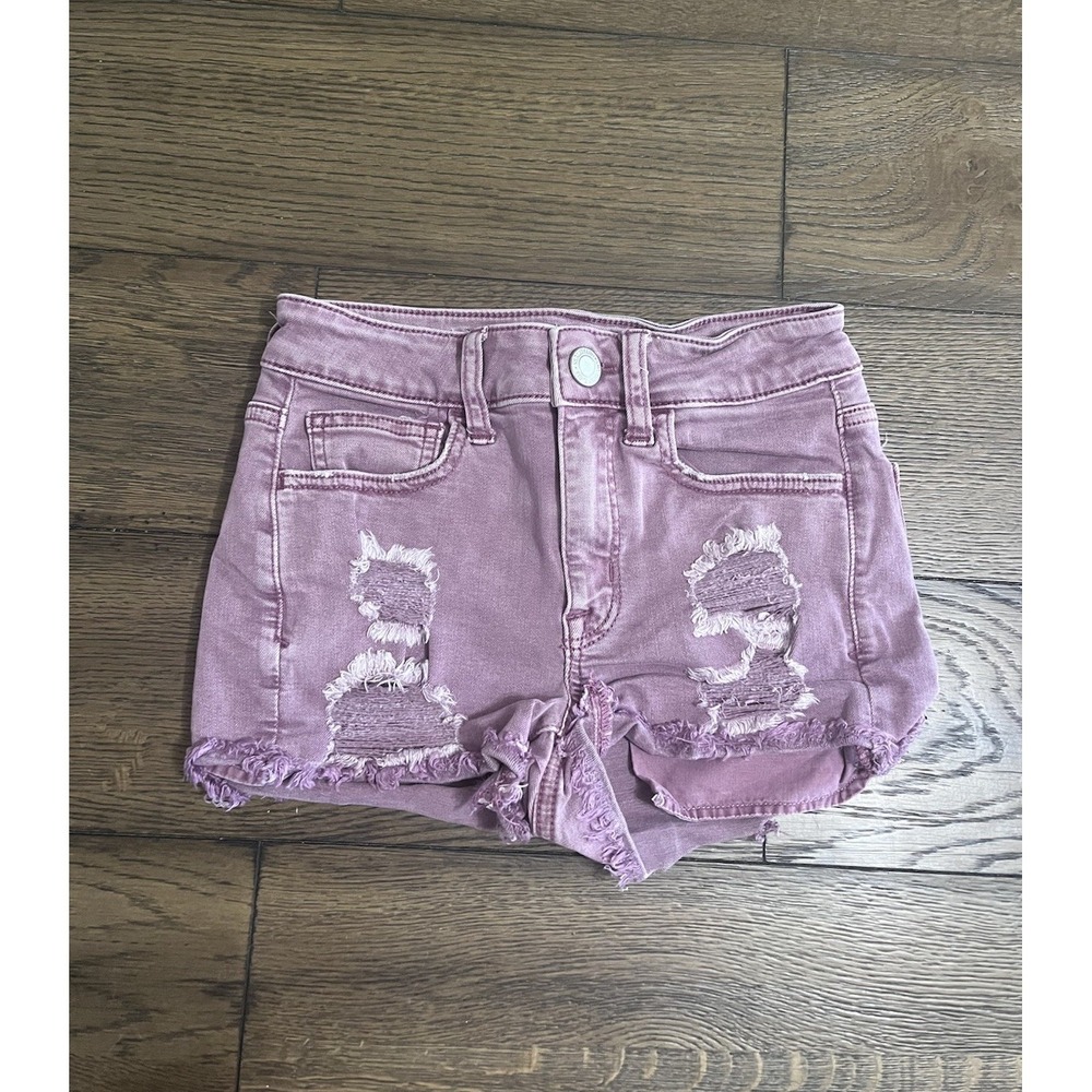 Women's American Eagle  Maroon Distressed Shorts   Size 0  Hi-Rise Shortie
